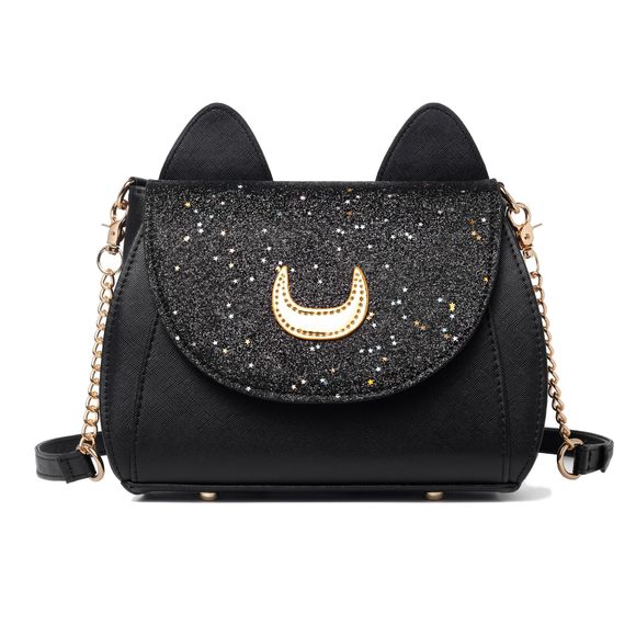 Kawaii Anime Handbag Cosplay Gothic Crossbody Cat & Moon Purse Sequin >:) - Picture 1 of 6